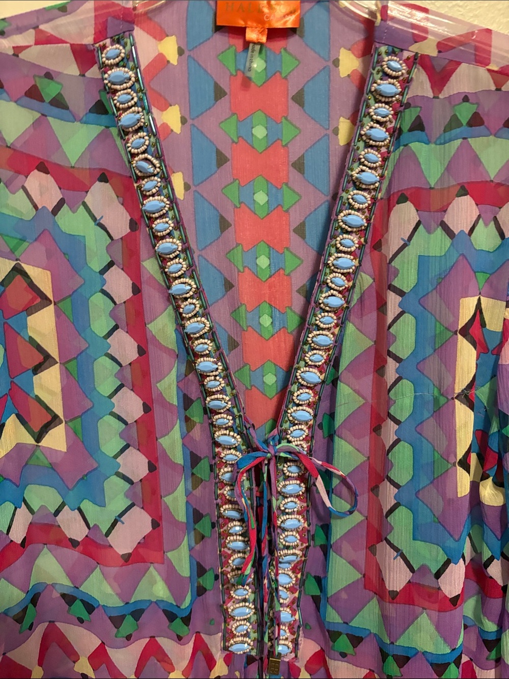 Hale Bob Purple Multi Geometric Sheer Silk Tunic/Coverup - Picture 3 of 12